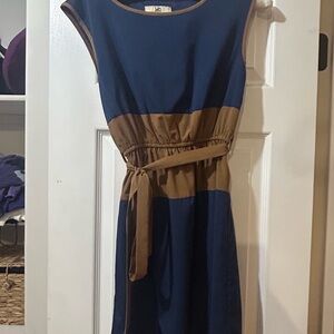 Ya Los Angeles Navy and Tan Midi Dress